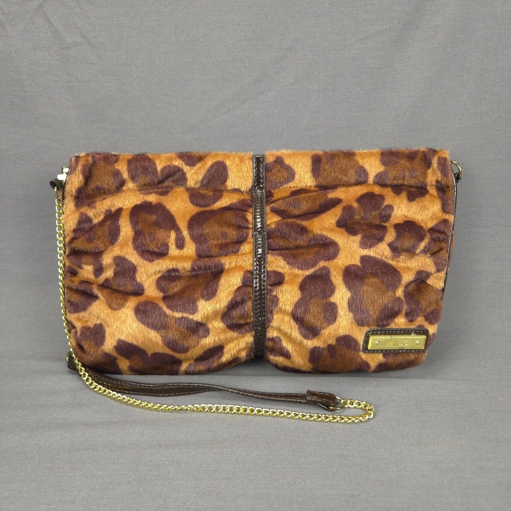 Relic Womens Faux Fur Leopard Print Shoulder Bag Gold Chain Strap Y2K Mini Bag